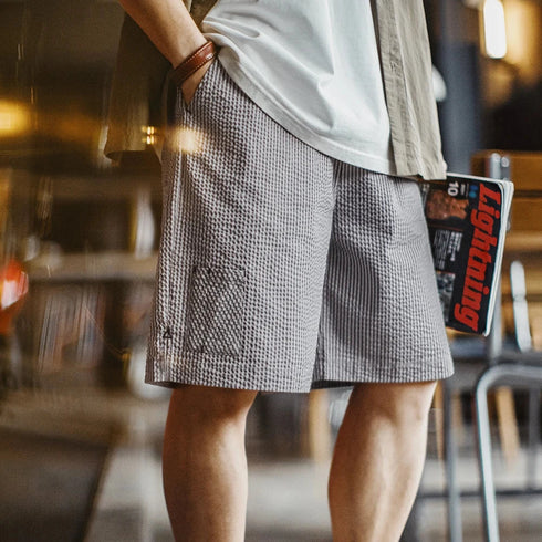Casual Seersucker Checked Shorts with breathable fabric and straight fit.